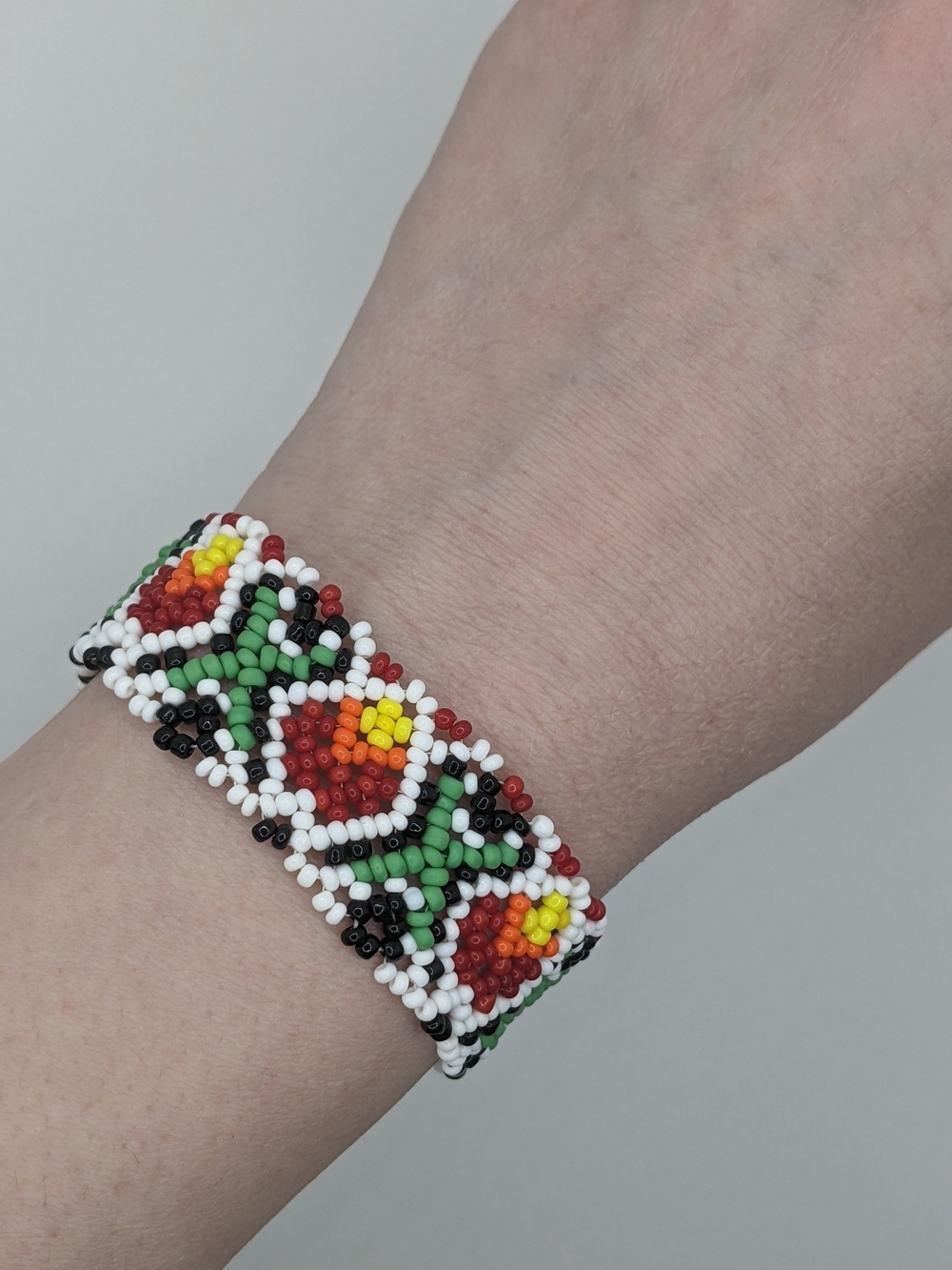 Colorful Handmade Seed Bead Floral Cuff Bracelet